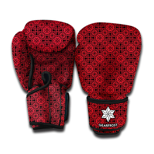 Black And Red Chinese Pattern Print Boxing Gloves