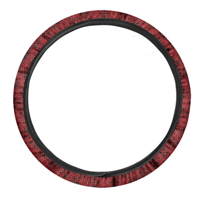 Black And Red Chinese Pattern Print Car Steering Wheel Cover