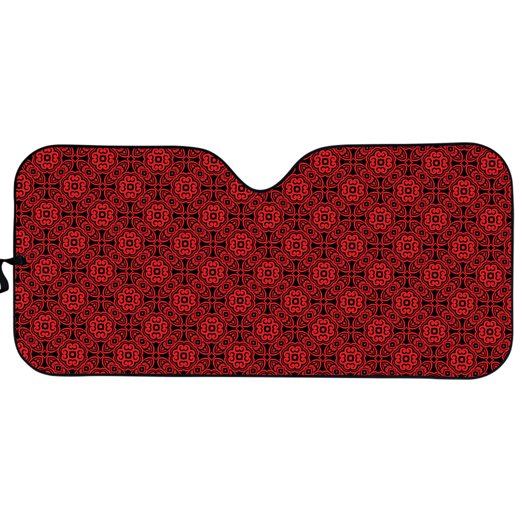 Black And Red Chinese Pattern Print Car Sun Shade