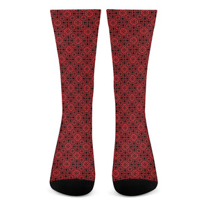 Black And Red Chinese Pattern Print Crew Socks