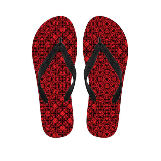 Black And Red Chinese Pattern Print Flip Flops