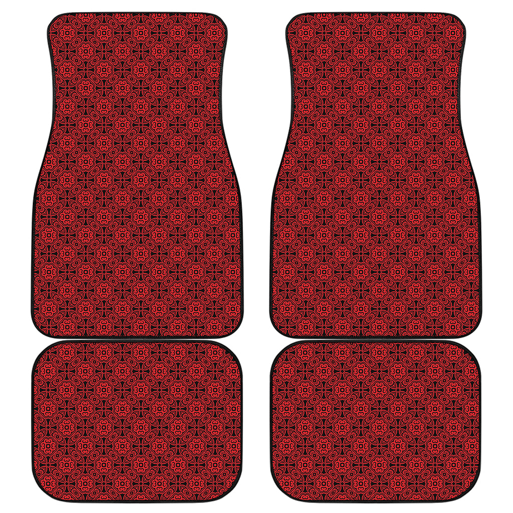 Black And Red Chinese Pattern Print Front and Back Car Floor Mats