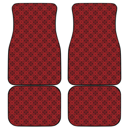 Black And Red Chinese Pattern Print Front and Back Car Floor Mats