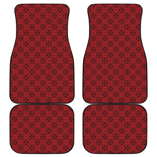 Black And Red Chinese Pattern Print Front and Back Car Floor Mats