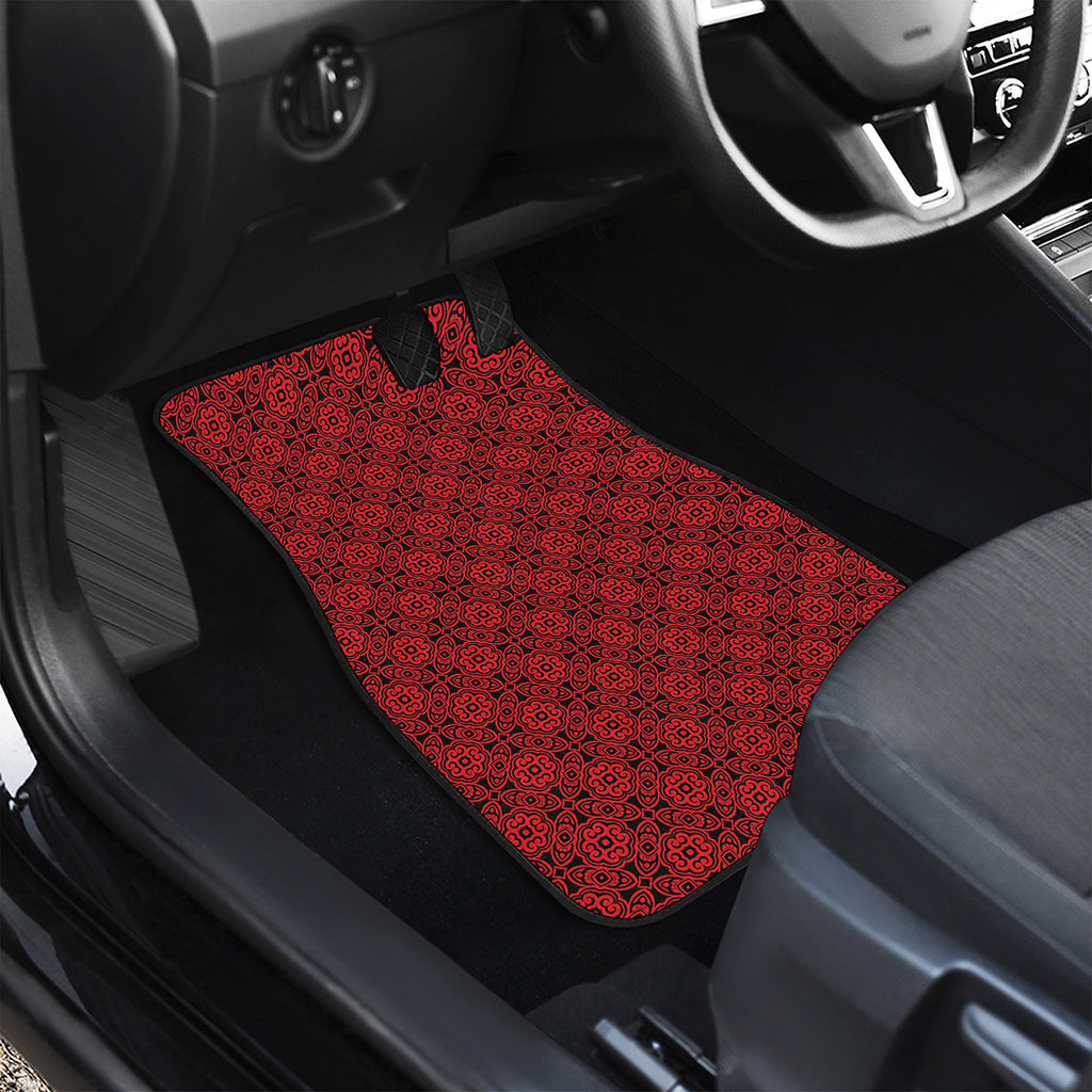 Black And Red Chinese Pattern Print Front and Back Car Floor Mats