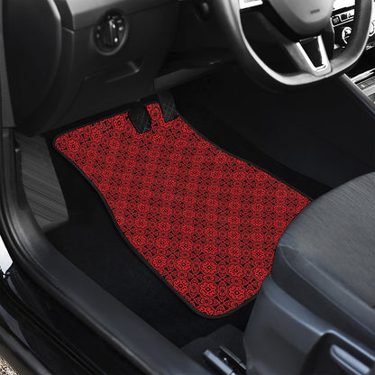 Black And Red Chinese Pattern Print Front and Back Car Floor Mats