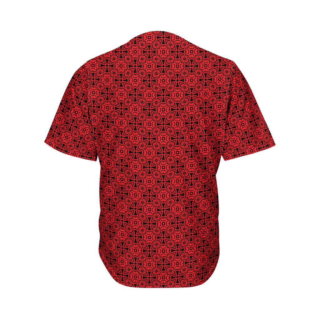 Black And Red Chinese Pattern Print Men's Baseball Jersey