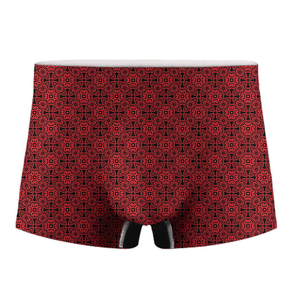 Black And Red Chinese Pattern Print Men's Boxer Briefs