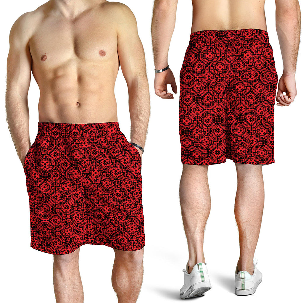 Black And Red Chinese Pattern Print Men's Shorts
