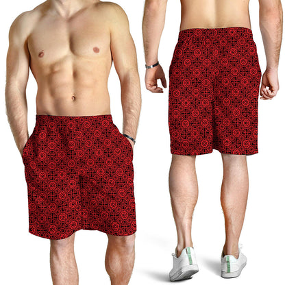 Black And Red Chinese Pattern Print Men's Shorts