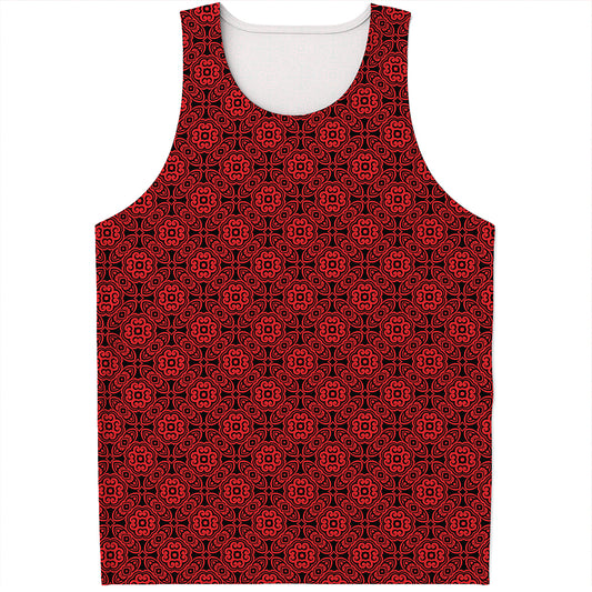 Black And Red Chinese Pattern Print Men's Tank Top