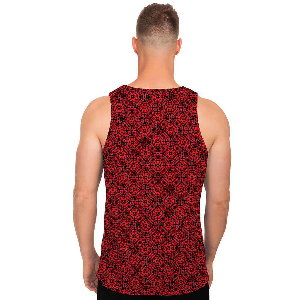 Black And Red Chinese Pattern Print Men's Tank Top