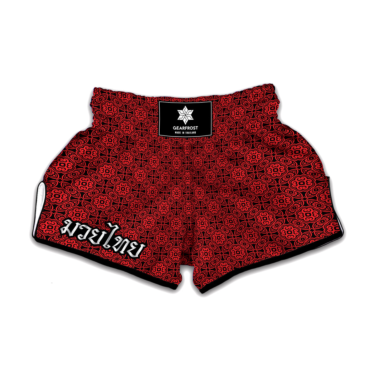 Black And Red Chinese Pattern Print Muay Thai Boxing Shorts