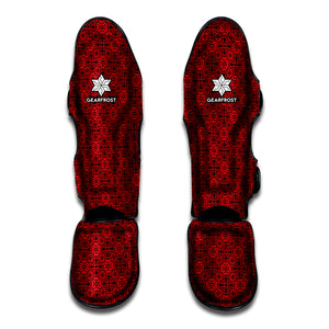 Black And Red Chinese Pattern Print Muay Thai Shin Guard