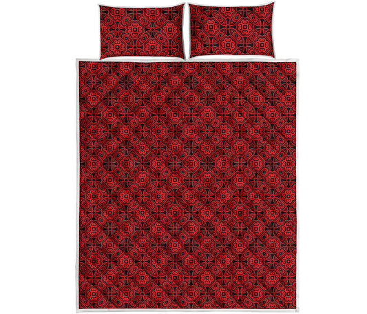 Black And Red Chinese Pattern Print Quilt Bed Set