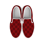 Black And Red Chinese Pattern Print White Slip On Shoes