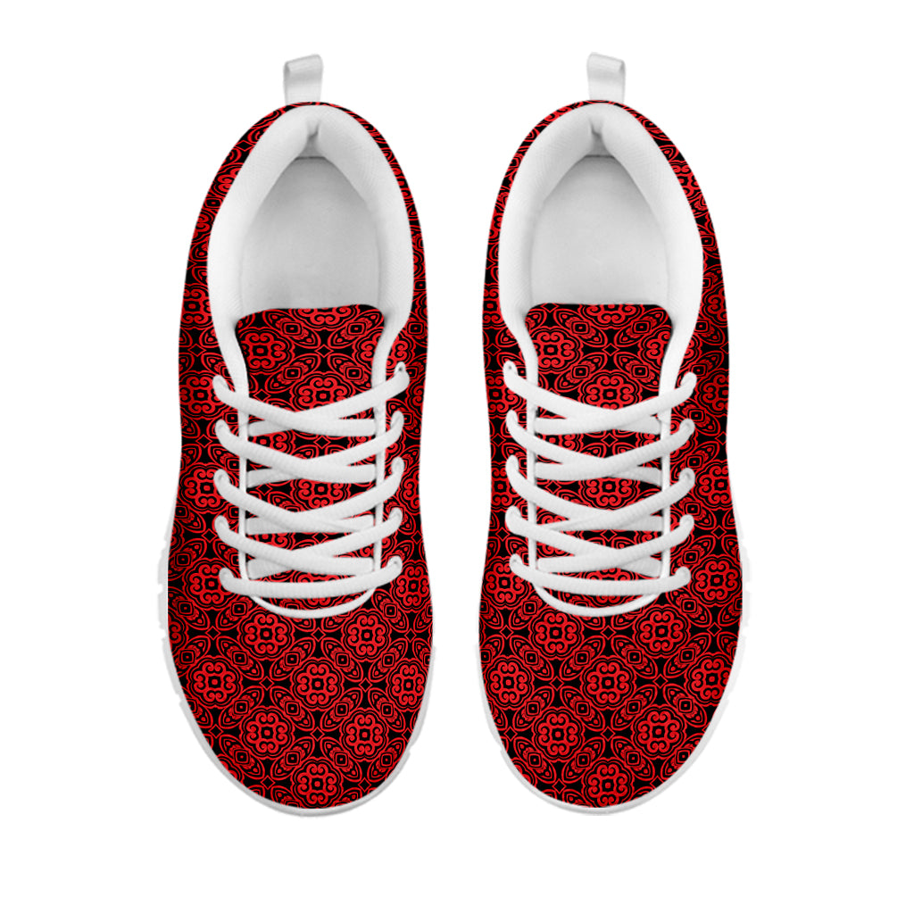 Black And Red Chinese Pattern Print White Sneakers