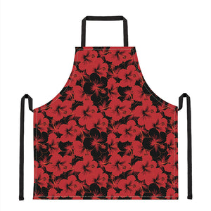 Black And Red Hibiscus Pattern Print Apron