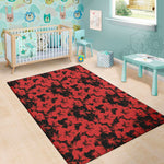 Black And Red Hibiscus Pattern Print Area Rug