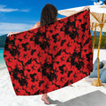 Black And Red Hibiscus Pattern Print Beach Sarong Wrap