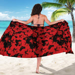 Black And Red Hibiscus Pattern Print Beach Sarong Wrap