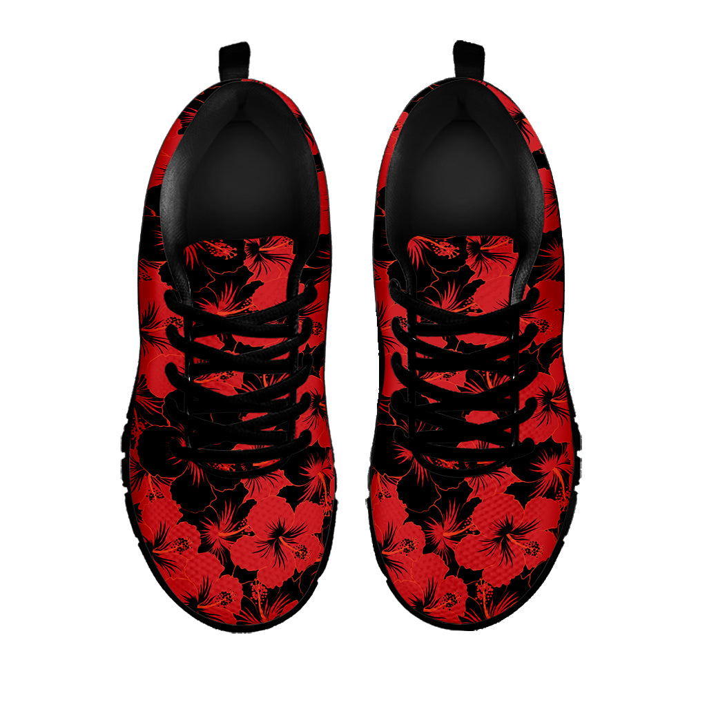 Black And Red Hibiscus Pattern Print Black Sneakers