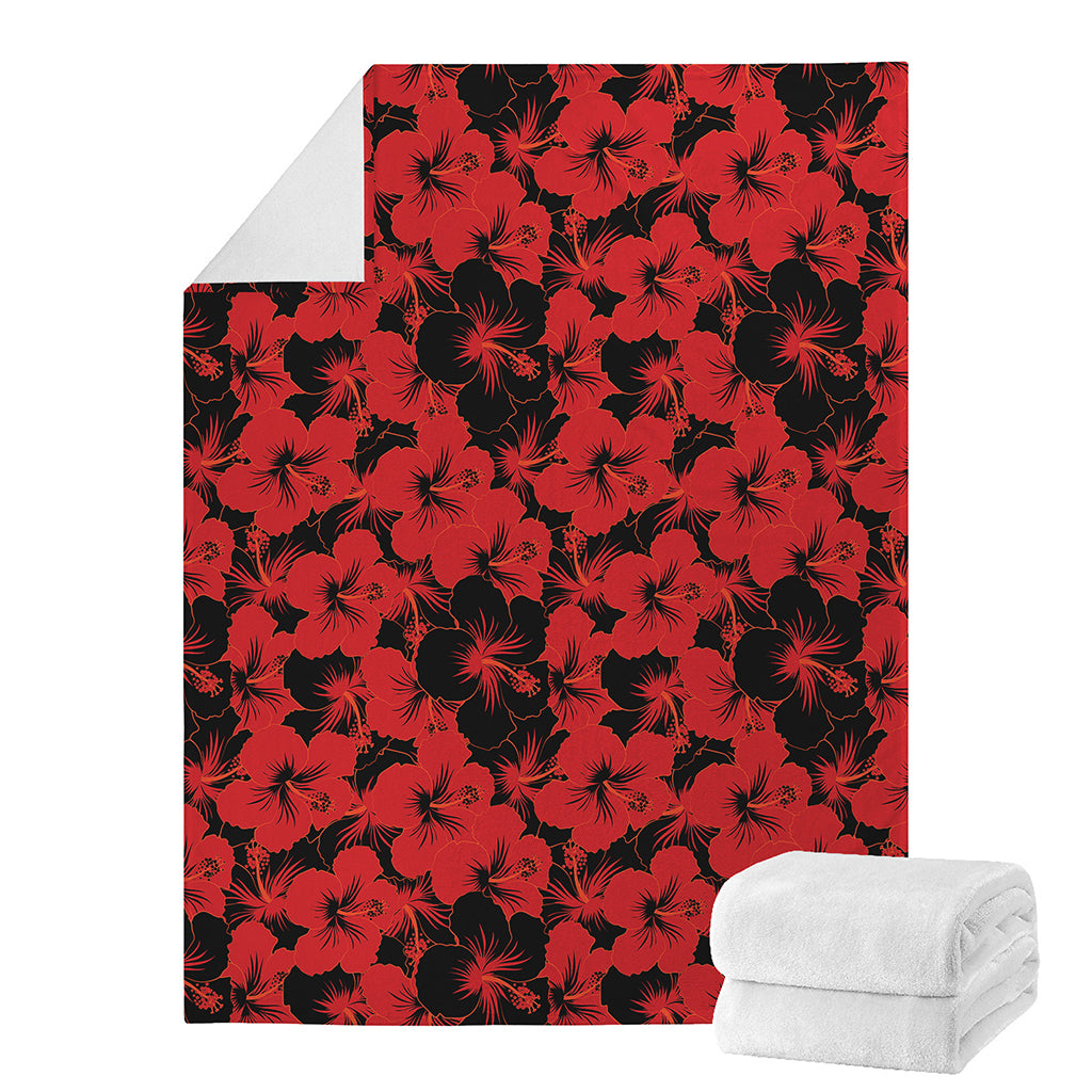 Black And Red Hibiscus Pattern Print Blanket