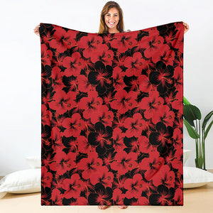 Black And Red Hibiscus Pattern Print Blanket