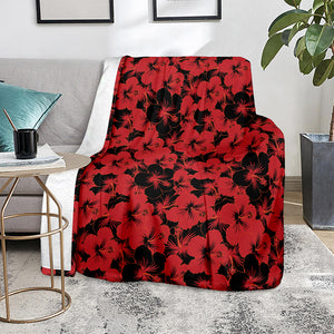 Black And Red Hibiscus Pattern Print Blanket