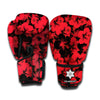 Black And Red Hibiscus Pattern Print Boxing Gloves