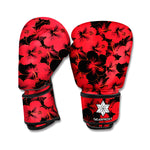 Black And Red Hibiscus Pattern Print Boxing Gloves