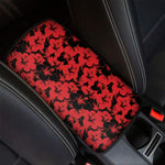 Black And Red Hibiscus Pattern Print Car Center Console Cover