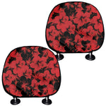 Black And Red Hibiscus Pattern Print Car Headrest Covers