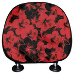 Black And Red Hibiscus Pattern Print Car Headrest Covers