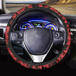 Black And Red Hibiscus Pattern Print Car Steering Wheel Cover