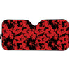 Black And Red Hibiscus Pattern Print Car Sun Shade