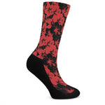 Black And Red Hibiscus Pattern Print Crew Socks