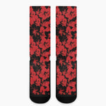 Black And Red Hibiscus Pattern Print Crew Socks