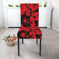 Black And Red Hibiscus Pattern Print Dining Chair Slipcover