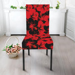 Black And Red Hibiscus Pattern Print Dining Chair Slipcover