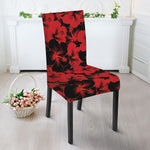 Black And Red Hibiscus Pattern Print Dining Chair Slipcover