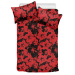 Black And Red Hibiscus Pattern Print Duvet Cover Bedding Set