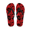 Black And Red Hibiscus Pattern Print Flip Flops