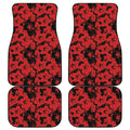 Black And Red Hibiscus Pattern Print Front and Back Car Floor Mats