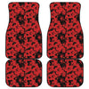 Black And Red Hibiscus Pattern Print Front and Back Car Floor Mats