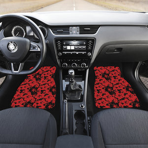 Black And Red Hibiscus Pattern Print Front and Back Car Floor Mats