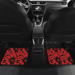 Black And Red Hibiscus Pattern Print Front and Back Car Floor Mats