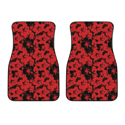 Black And Red Hibiscus Pattern Print Front Car Floor Mats
