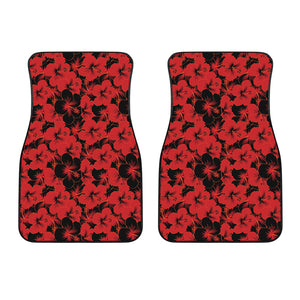 Black And Red Hibiscus Pattern Print Front Car Floor Mats