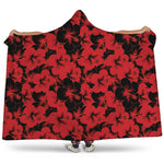 Black And Red Hibiscus Pattern Print Hooded Blanket